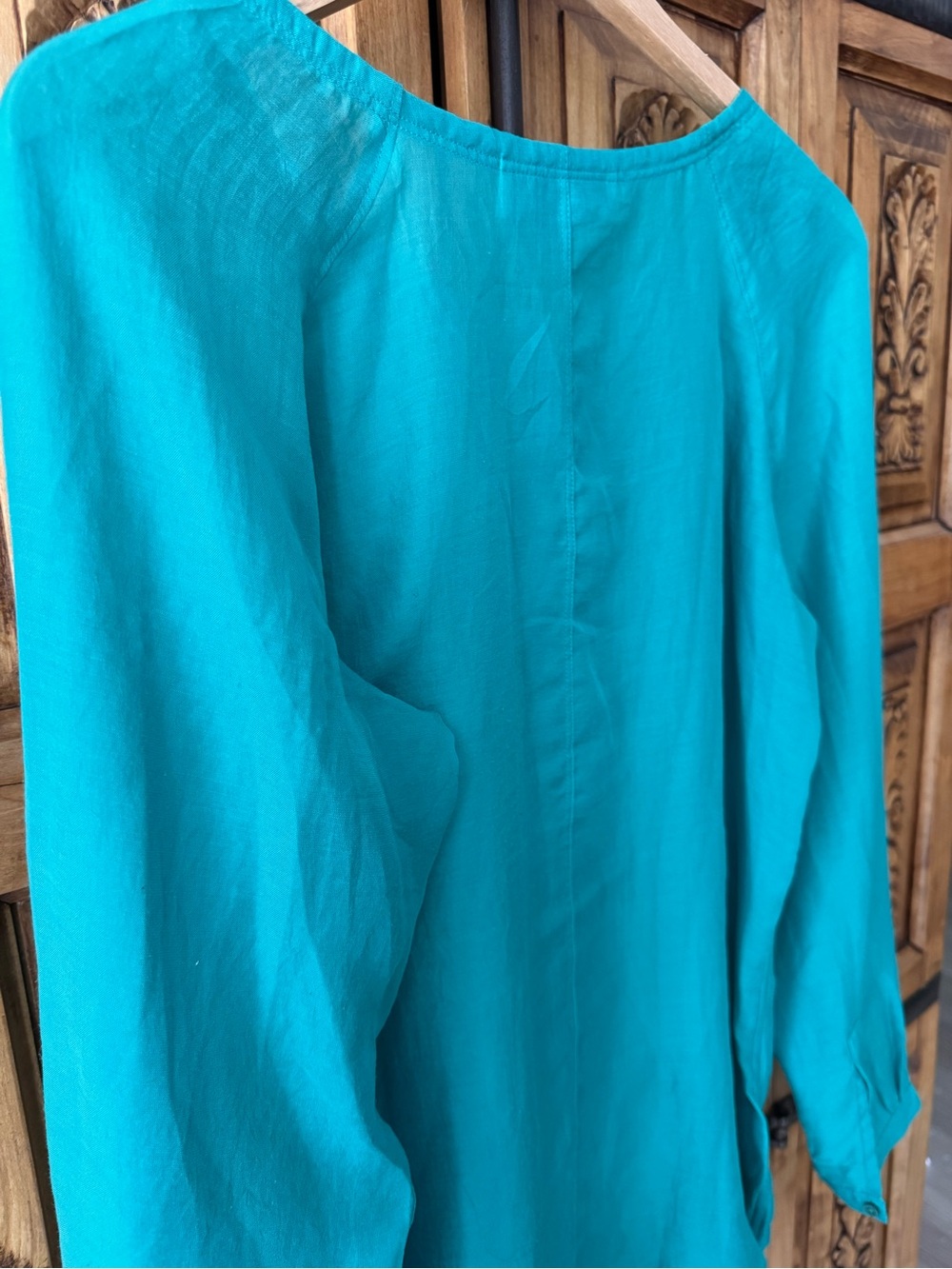 LOFT Teal Long-Sleeve Button-Front Sheer Blouse - Picture 5 of 6